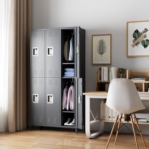 6 Door Metal Storage Locker 18 Hooks,Metal Locker for Employees with Lock for School Garage Office Gym Bedroom,Assembly Required