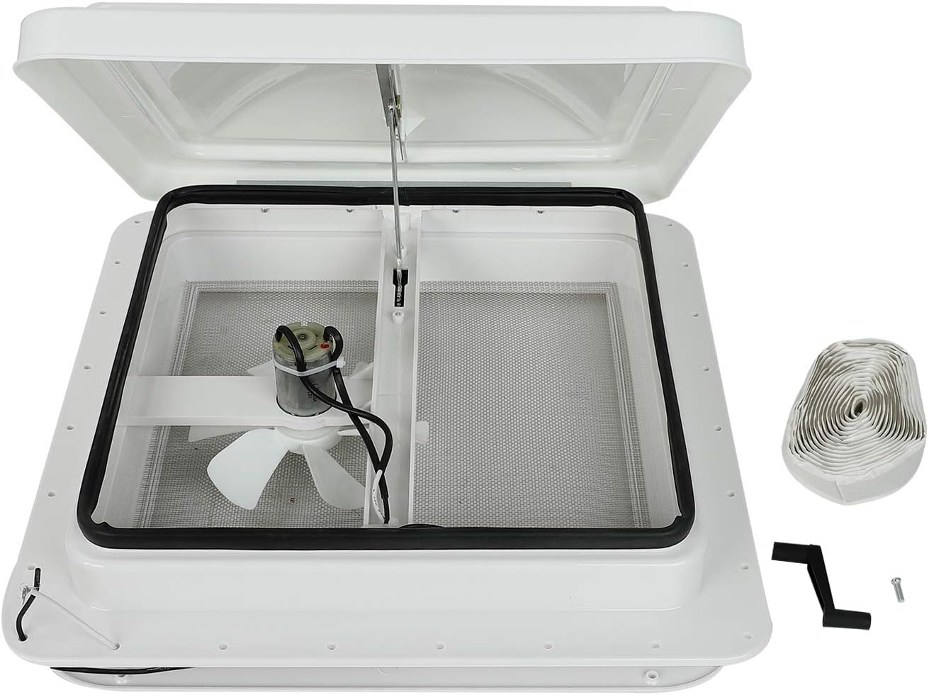 BLACKHORSE-RACING 14 RV Roof Vent Fit for Camper Trailer Universal White Lid Roof Vent with 12V RV Vent Fan 6 Blades White lid Inner for Garnish Ring