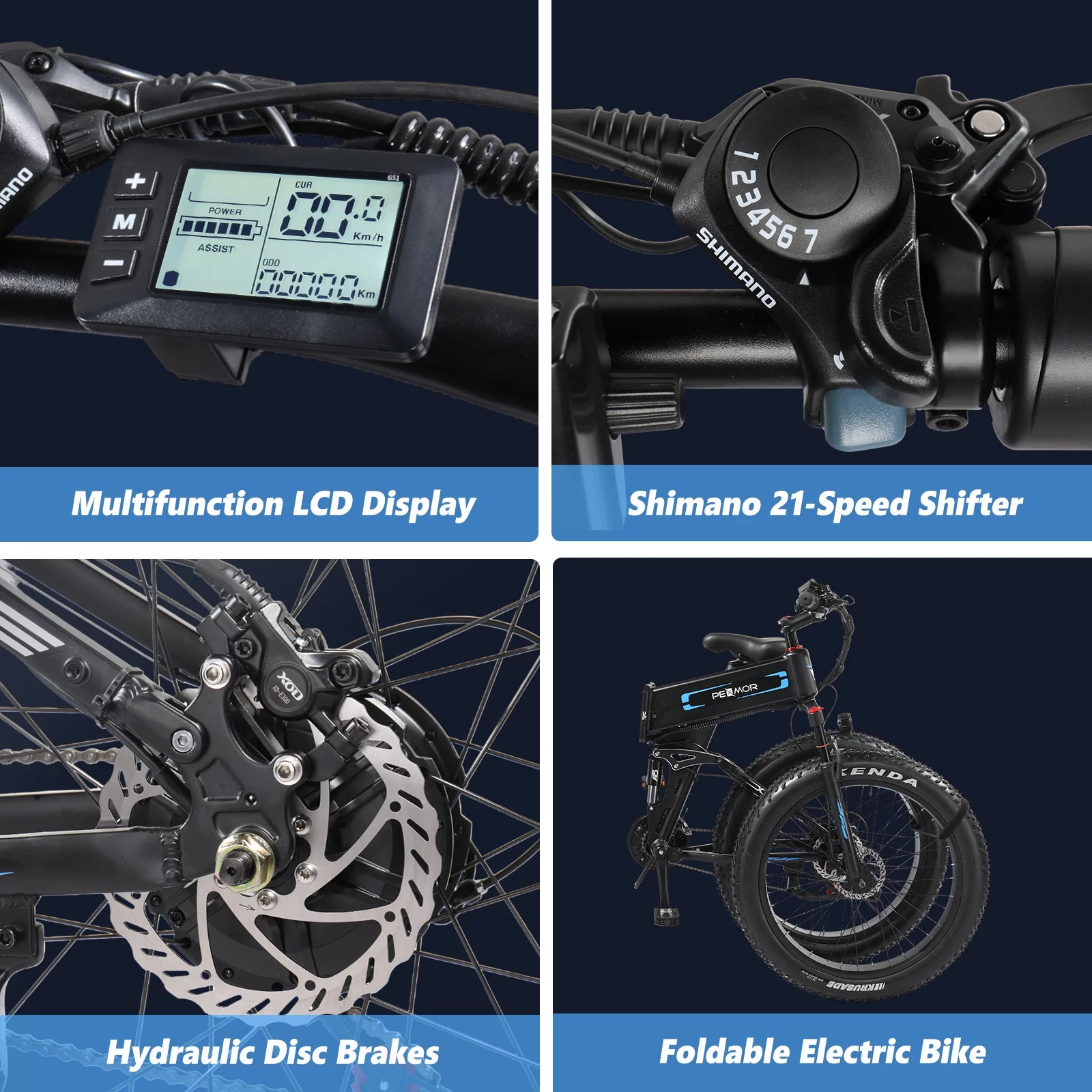PEXMOR Electric Bike for Adults, 750W  48V 12AH Removable Battery 26" Fat Tire Folding Ebike Adult Electric Bicycle