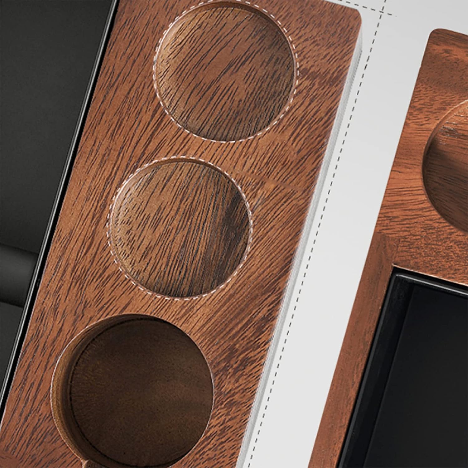 Wooden Espresso Knock Box, 4 in One 58mm Tamper Holder with Card Slot Design & Removable Grounds Box, Make Your Desktop Neat & Consistent, for Tamper