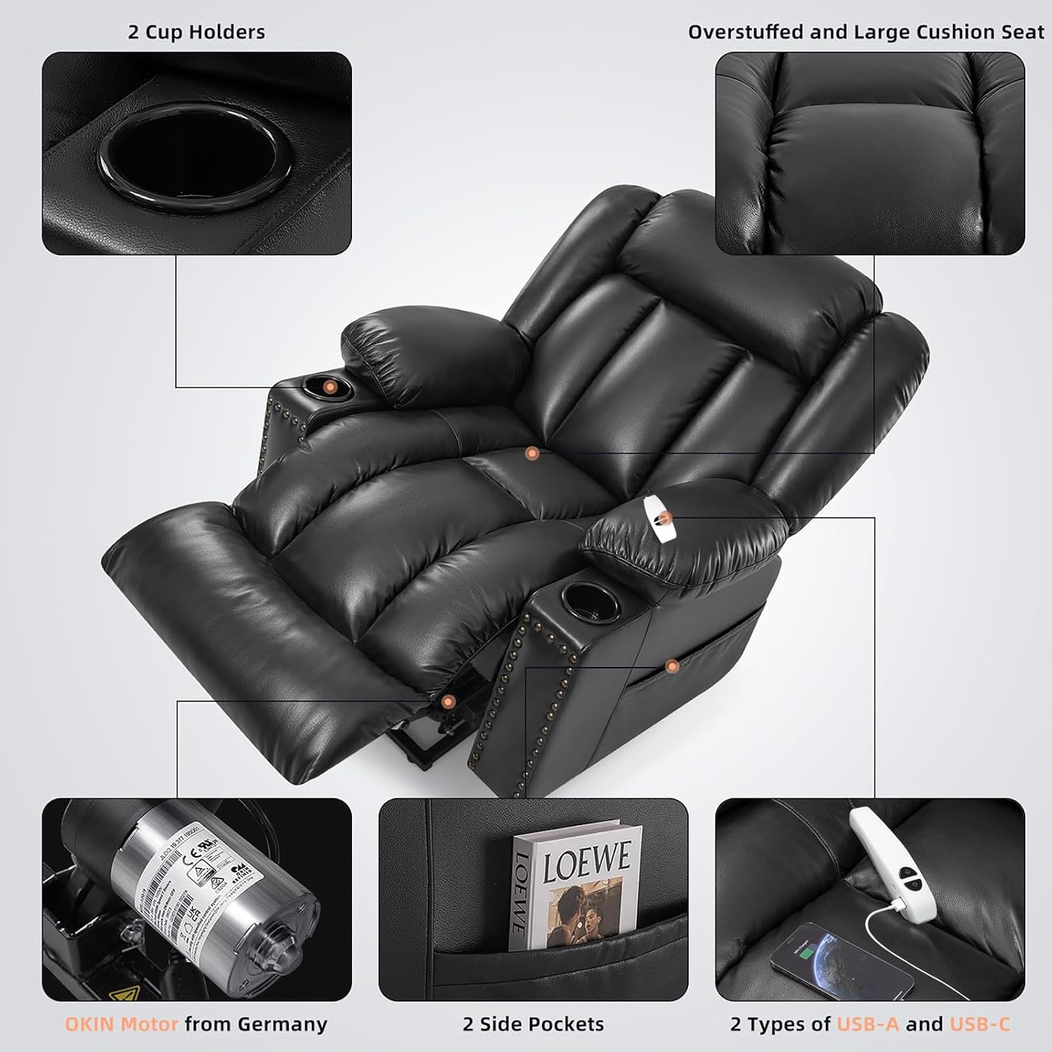 Dual Motor Power Lift Chair Recliner for Elderly with Heat and Massage, Infinite Position Lay Flat Lift Chairs Recliners for Seniors, USB Ports