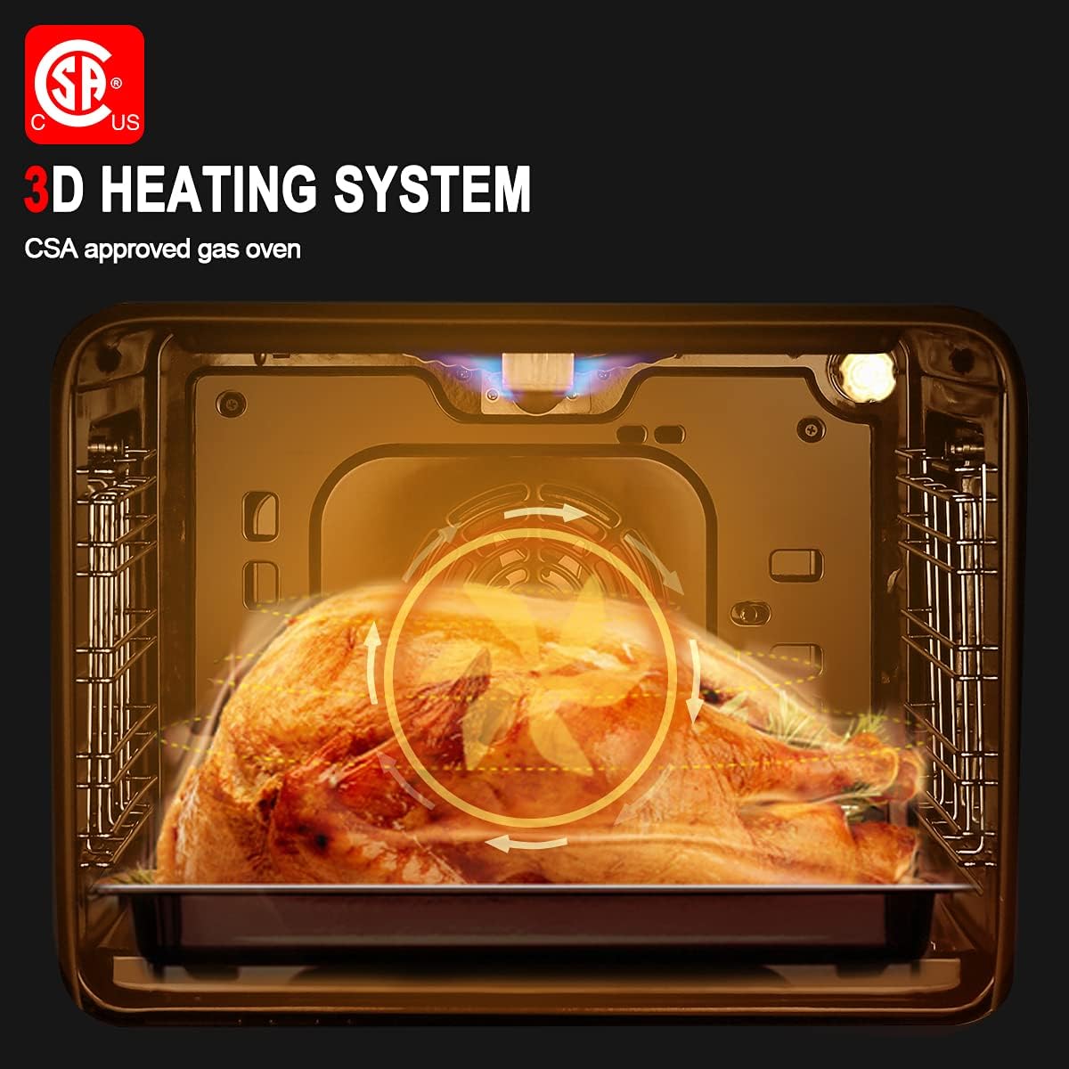 Single Wall Oven, GASLAND Chef GS606DS 24 Built-in Natural Gas Oven, 6 Cooking Functions Convection Gas Wall Oven with Rotisserie