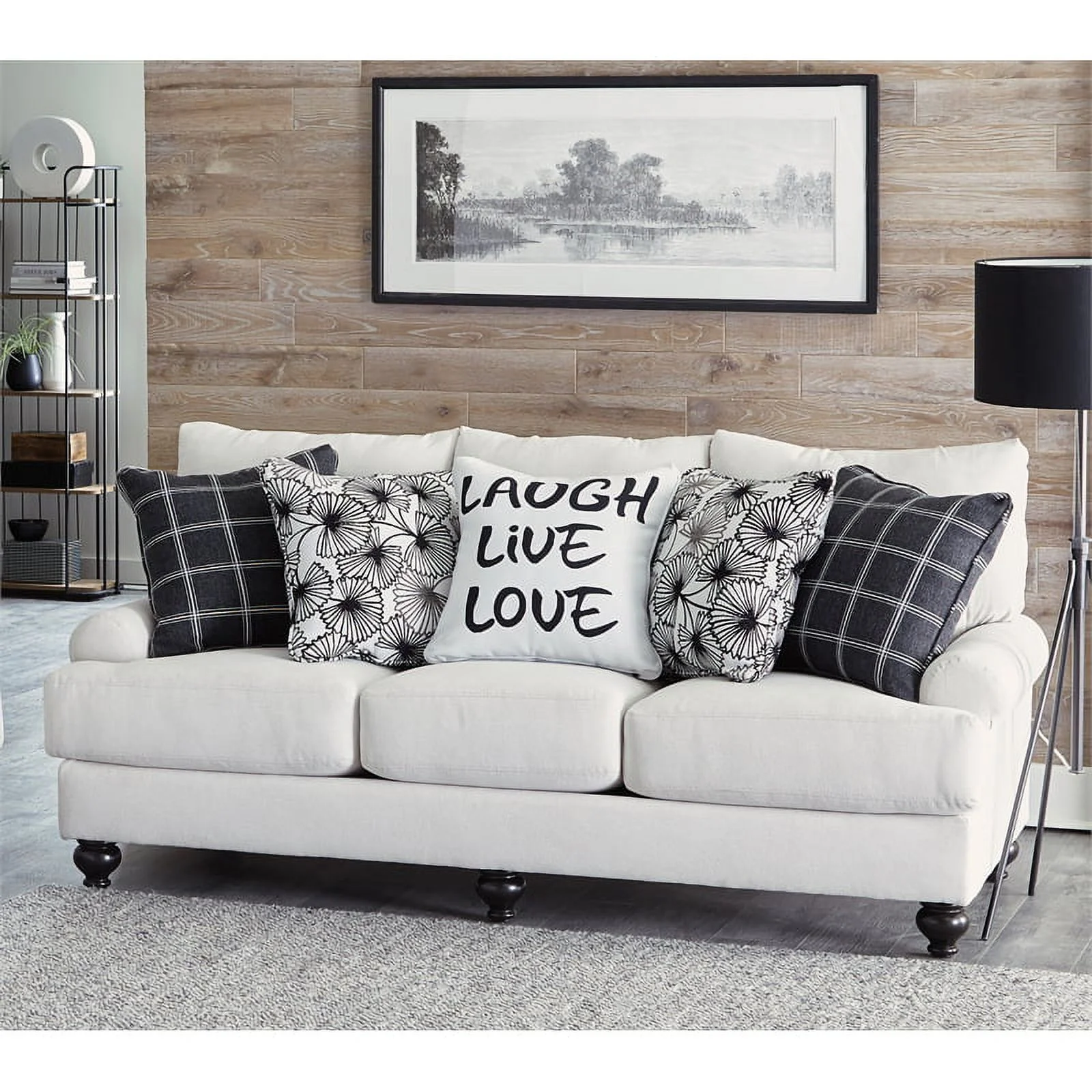 Catnapper Cora 3 Seat Sofa in Plush Ecru "Off White" Fabric with Accent Pillows