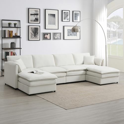 Modular Sectional Sofa U Shaped Sofa Couches with 2 Ottoman, Modern Chenille L Shaped Comfy Cloud Couch Living Room Set