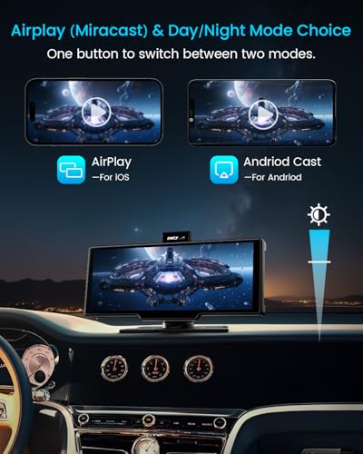 Portable Apple Carplay Screen, 10&rsquo;&rsquo; Car Stereo Wireless Car Play & Android Auto Touch Screen, 4K Dash Cam, 1080P Backup Camera