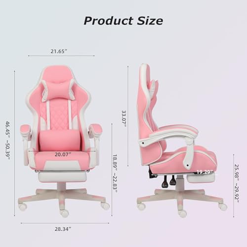 Gaming Chair, Computer Office Chair with Footrest, Linkage Armrests and Lumbar Support, High Back Ergonomic Gamer Chairs for Adults, Blue Fabric