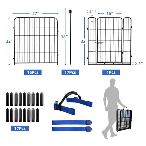 ADAVIN Tall Garden Fence with Gate, 48 in(H) 8 Panels Heavy Duty Iron Metal Animal Barrier Fence, Indoor Dog Playpen, Temporary Fencing