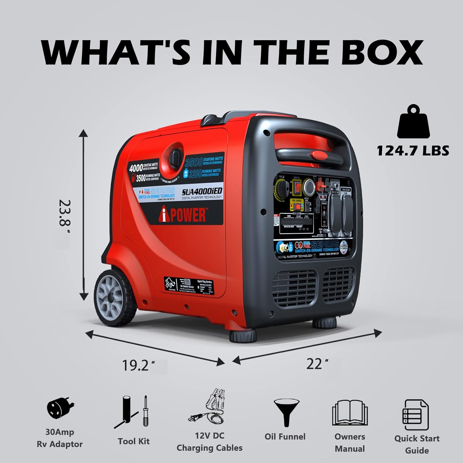 A-iPower SUA4000iED 4000 Watt Portable Inverter Generator Gas & Propane Powered, Small with Electric Start RV Ready for Camping, Tailgate