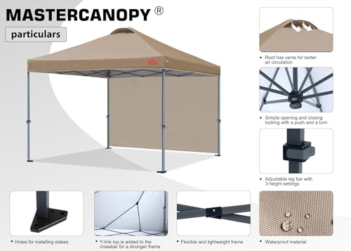 MASTERCANOPY Durable Pop-up Canopy Tent with 1 Sidewall (10'x10',White)