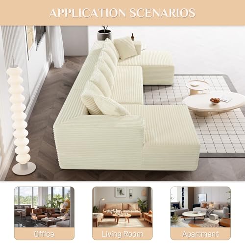 131" Modular Sectional Sofa Cloud Couch, Corduroy Memory Foam Black Sectional Couches for Living Room, Modern Deep Seat Boneless Sofa