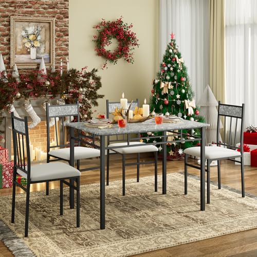 NAFORT 5 Piece Dining Table Set for 4, Faux Marble Kitchen Table and Chairs Set of 4