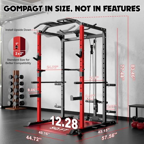 C1-V4 Power Cage, 2000LBS Squat Rack with LAT Pulldown, Multi-Function Weight Cage Strength Training Machine