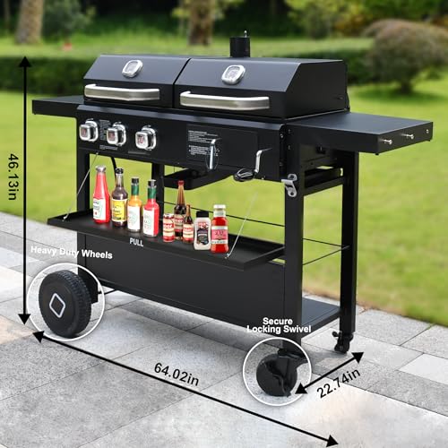 Brand-Man Griddle Grill Combo 6-Burner, 2 in 1 Versatile Propane Gas Grill and Griddle with Double Stainless Steel Lids