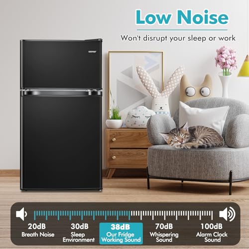 COSTWAY Compact Refrigerator, 3.2 Cu.Ft. Fridge Freezer Compartment with Reversible 2 Door, Adjustable Thermostat, Removable Glass Shelves