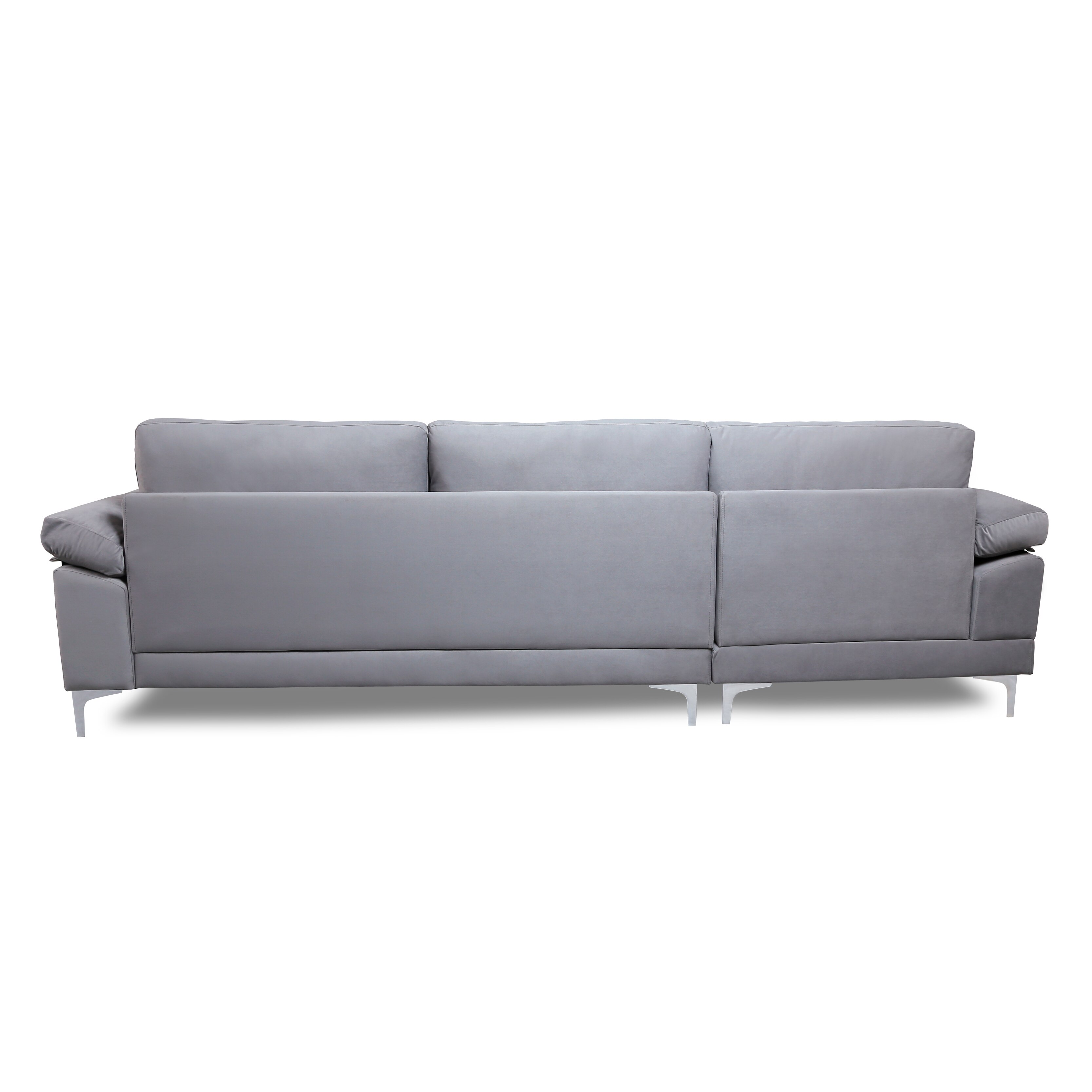 Fooing Modern Velvet Sofa Sectional Sofa, L-Shape Sofa  Couch with Extra Wide Chaise Lounge, Left Hand Facing Gray