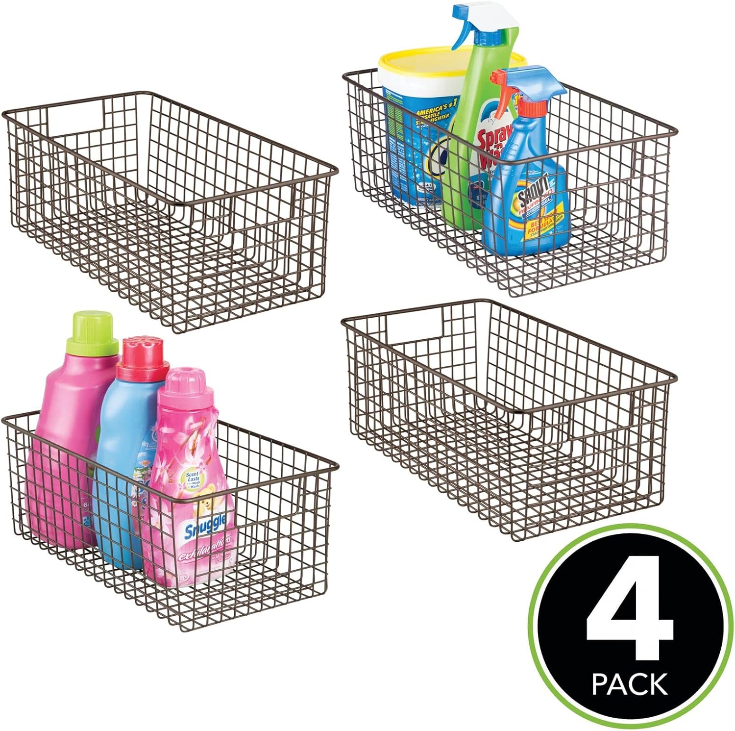mDesign Household Deep Metal Wire Storage Organizer Bin Basket, Built-in Handles - Laundry Room, Kitchen Cabinets, Pantry, Closets, Bedrooms
