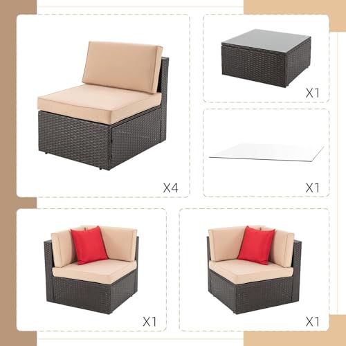 Shintenchi 6 Pieces Patio Furniture Sets Outdoor All-Weather Sectional Patio Sofa Set PE Rattan Manual Weaving Wicker Patio Conversation Set with