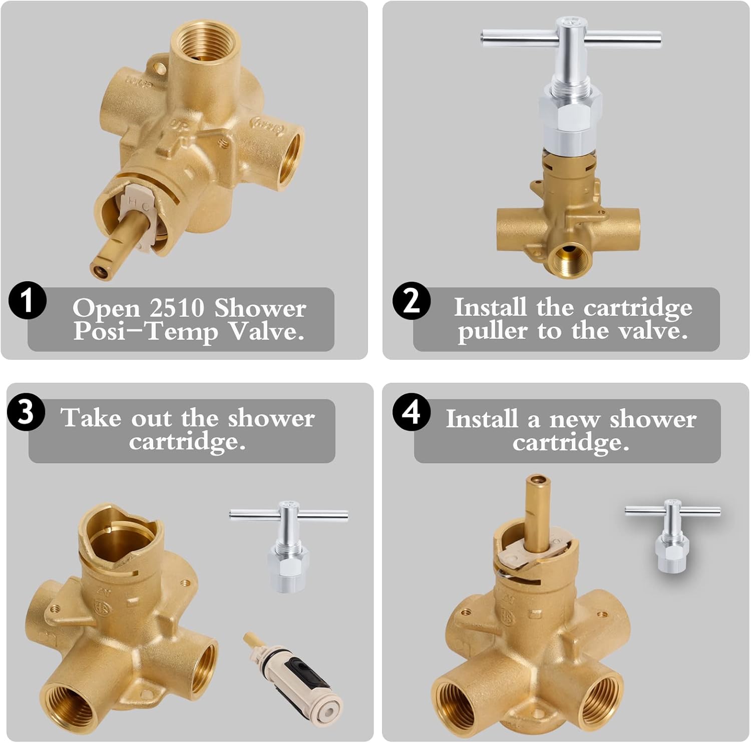 2510 Posi-Temp Valve for Moen Pressure Balance Tub and Shower Valve Replacement Kit with 1222 Posi-Temp Faucet Cartridge 104421 Cartridge Puller