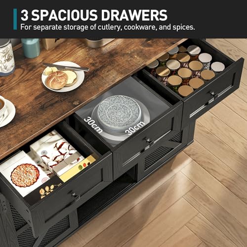 Kitchen Island with Storage, Kitchen Cart with Charging Station, Rolling Kitchen Island Table with Drop-Leaf, 3 Drawers, Barn Doors
