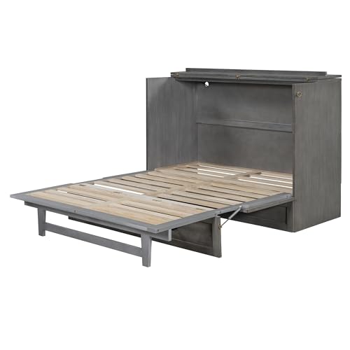 Harper & Bright Designs Full Size Murphy Bed Cabinet Wall Bed Chest with USB