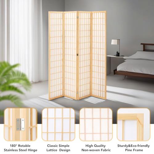 JOSTYLE Room Divider Wall Shoji Screen, 6 Panel Folding Privacy Screen for Room Separation, Japanese Wood Room Divider, 5.9 Ft, Natural