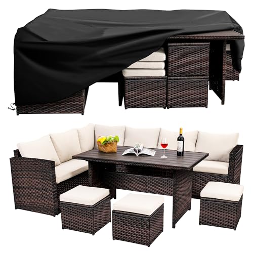 Patio Furniture Set, 7 Pieces Outdoor Patio Furniture with Dining Table&Chair, All Weather Wicker Conversation Set with Ottoman