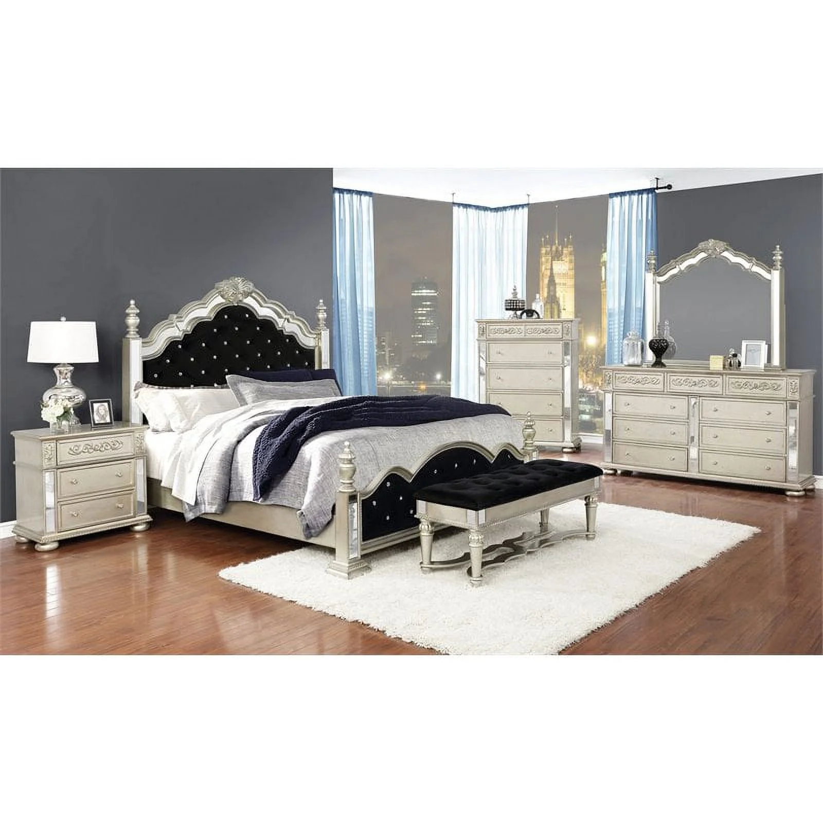 Heidi 5-piece Queen Tufted Upholstered Bedroom Set Metallic Platinum