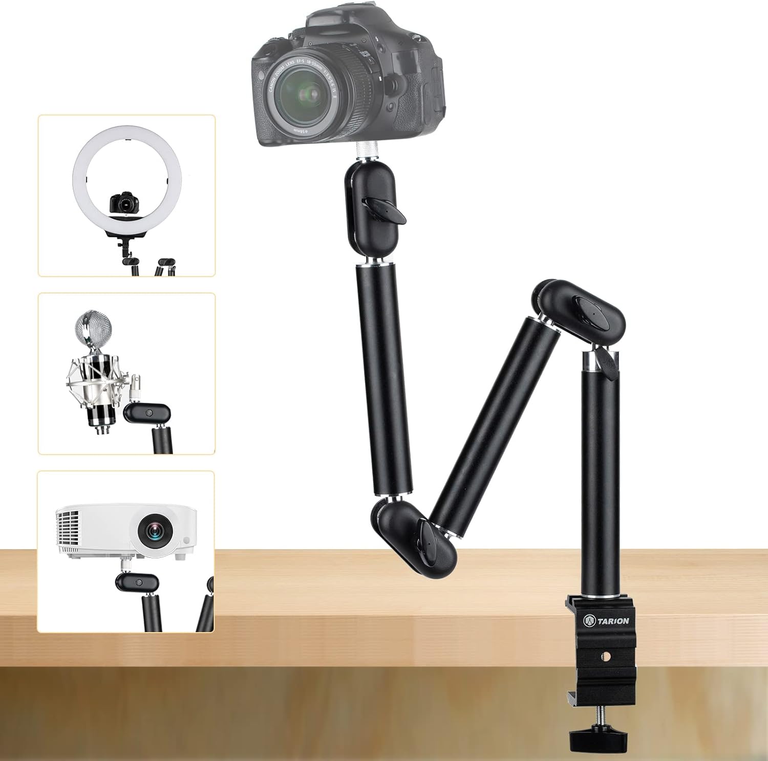 TARION Desk Camera Mount Stand Articulating Camera Arm Holder Heavty Duty Articulated Camera Mount Stand Adjustable Flexible Gear Joints TKA01-M