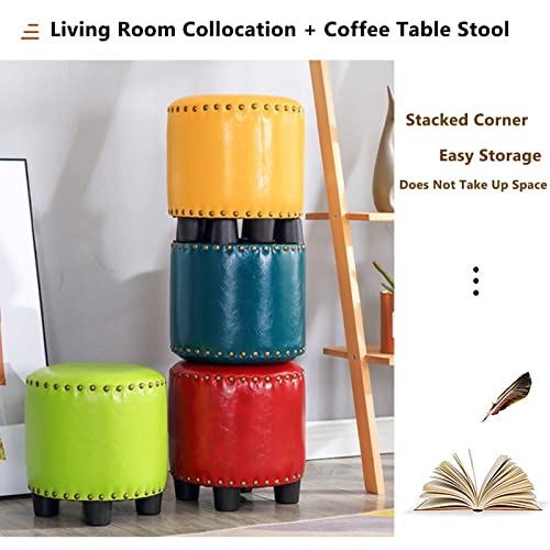 Round Rivet Footrest Pu Ottoman,Stackable Footstool for Living Room Bedroom,Doorway Shoe Stool-Gray