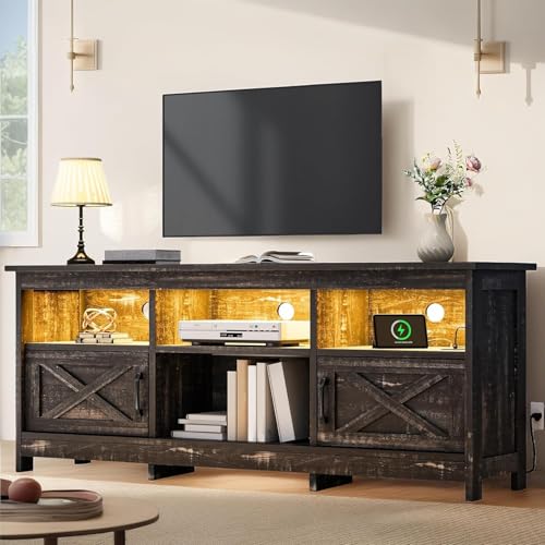 YITAHOME TV Stand for 65 Inch TVs, Entertainment Center with Storage Cabinets, Power Outlet & LED Light