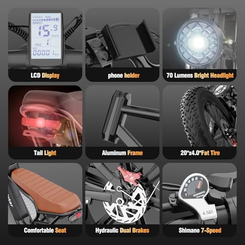Electric Bike for Adults Q20, 2000/1500W, 37/30MPH,52V 40AH,48V/20AH E-Bike,30-180 Miles Electric Motorcycle, 20" Fat Tire Dirt Bike