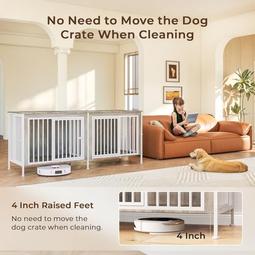 78 Inch Dog Crate Furniture for 2 Dogs,Extra Large Double Dog Kennel Furniture with Removable Divider, XXL Thick Wooden Dog Cage TV Stand