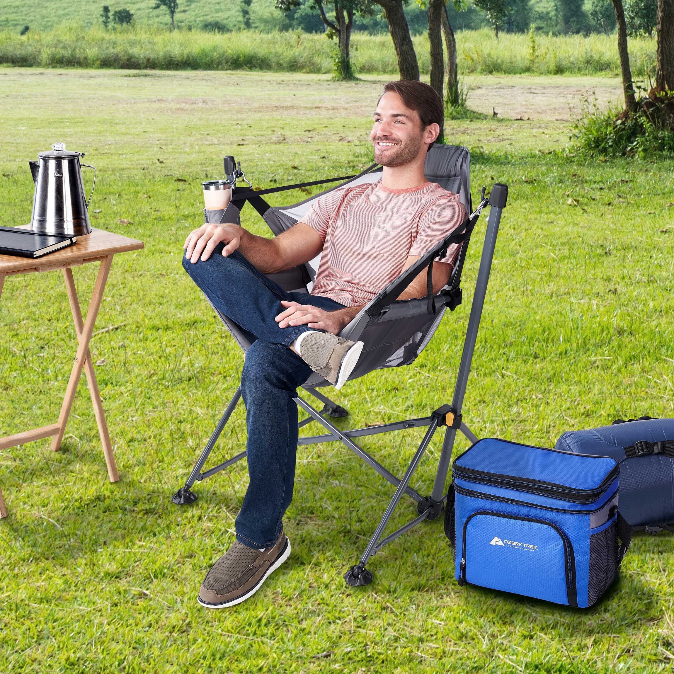 Ozark Trail Reclining Mesh Hammock Chair, Gray, Made with Polyester