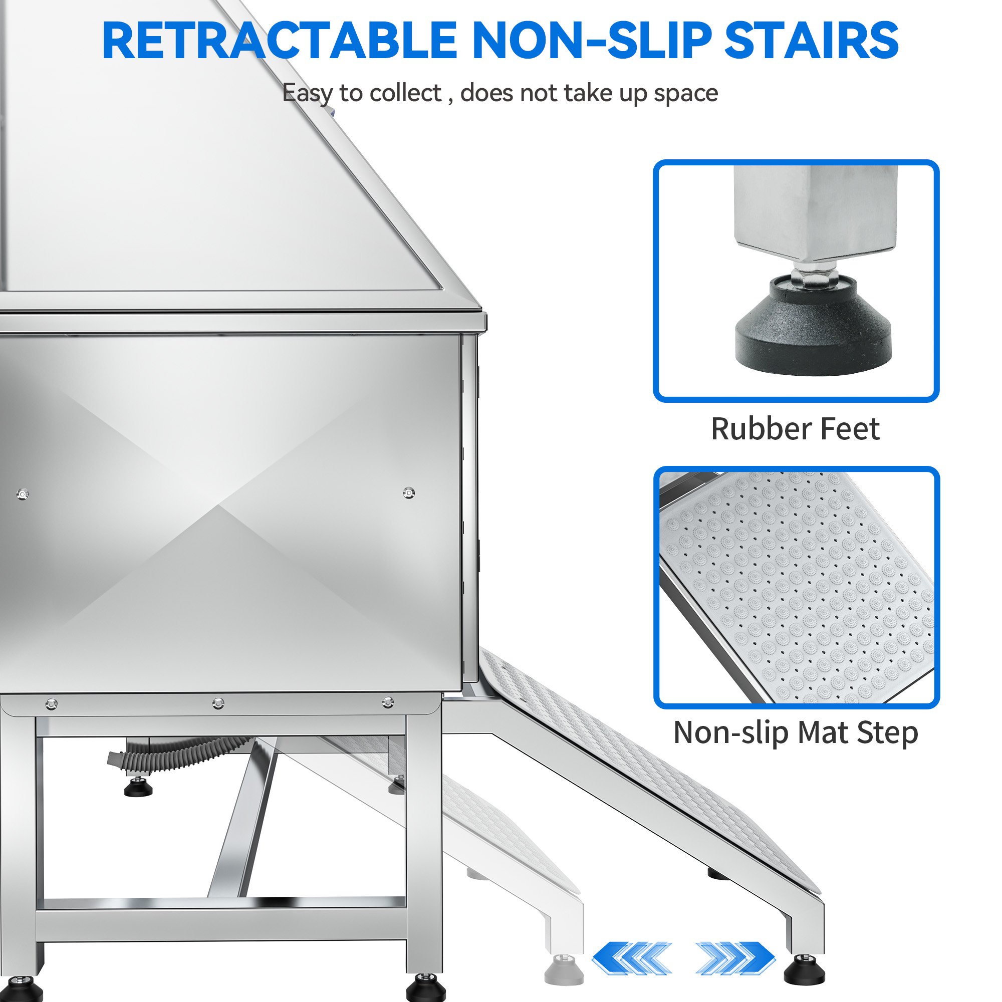 Dextrus 50" Dog Grooming Tub 304 Stainless Steel Professional Dog Bathing Station with Ramp