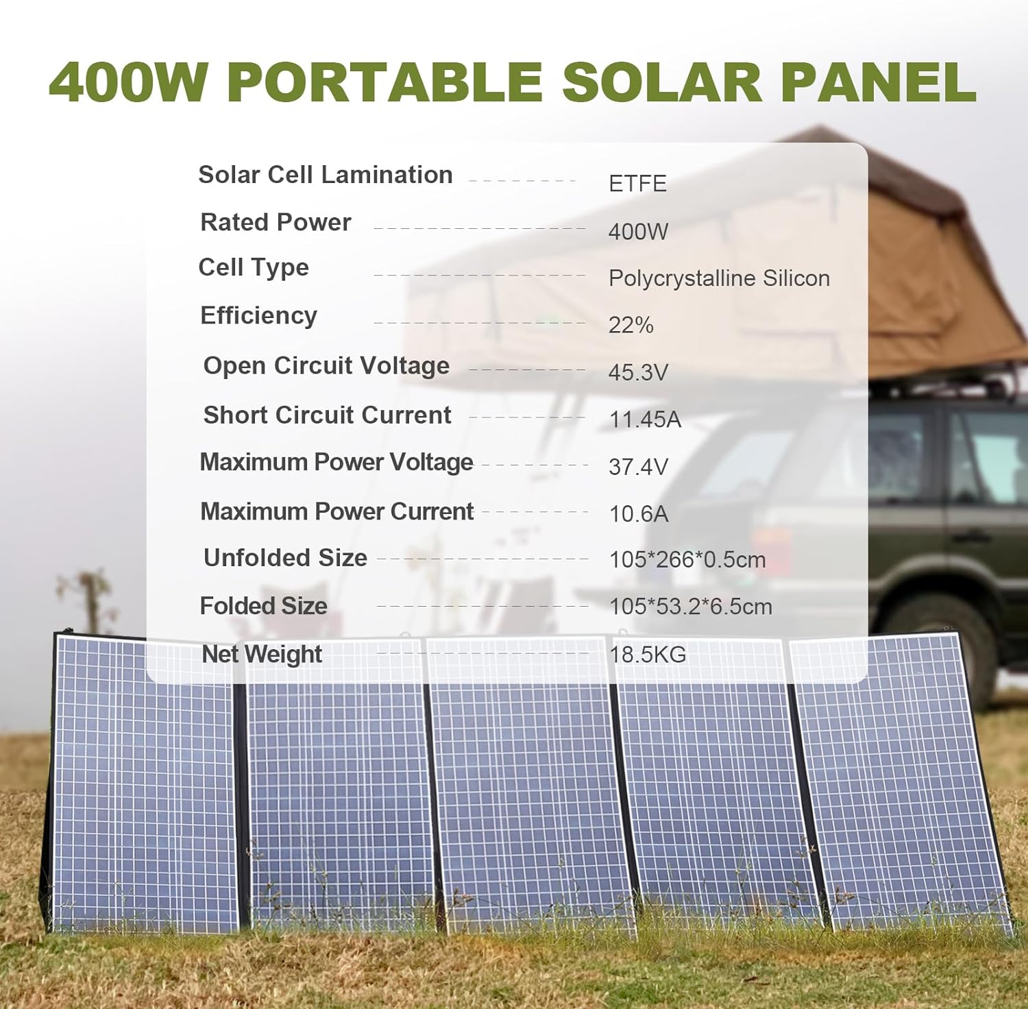 ALLPOWERS SP037 400W Portable Solar Panel Waterproof IP67 Foldable Solar Panel Kit with 37.4V Output Solar Charger for Outdoor Adventures Power