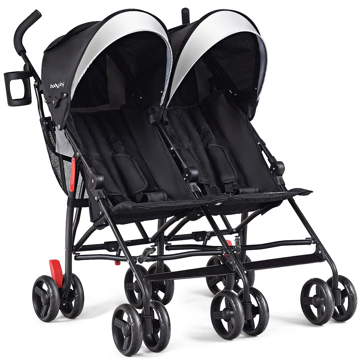 BABY JOY Double Light-Weight Stroller, Travel Foldable Design, Twin Umbrella Stroller with 5-Point Harness, Cup Holder, Sun Canopy for Baby