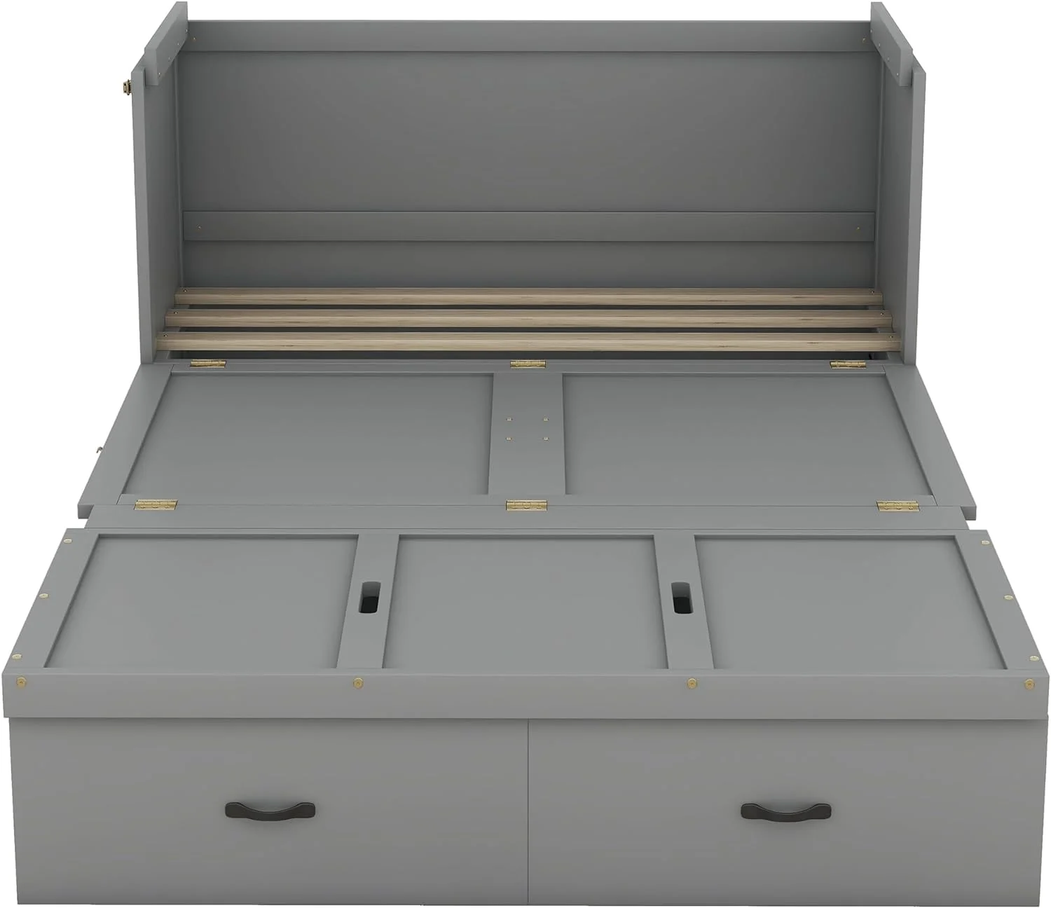 Full Size Murphy Bed Wih USB Por Ad A Large Drawer, Space-Savig Wall Bed For Mulipurpose Gues Room Or Home Office - Gray