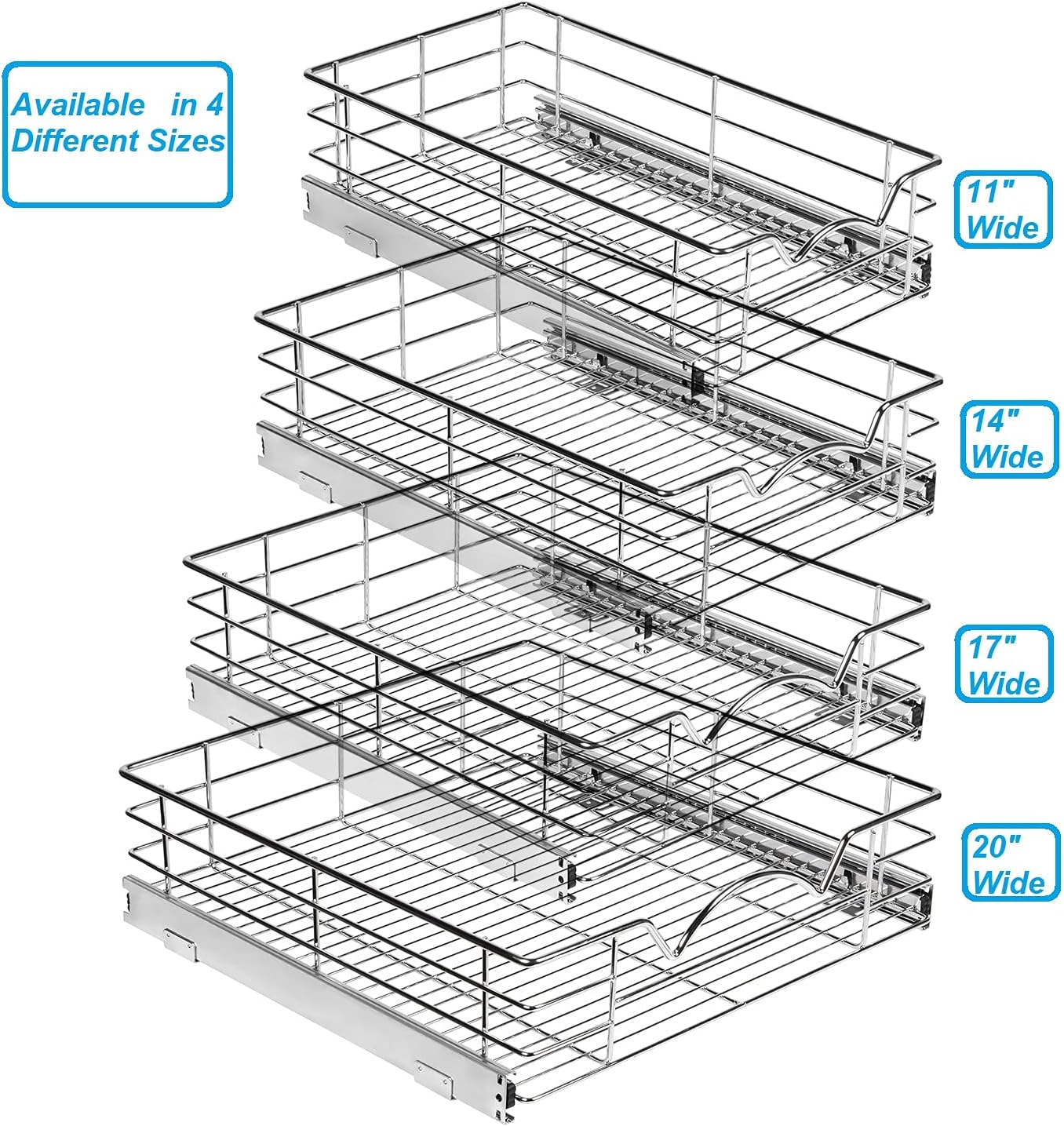 Heavy Duty Pantry Pull Out Cabinet Organizer Basket 5” High –5 Year Limited Warranty- Slide Out Drawer Shelf for Pots, Pans, Cans, jars, Canisters