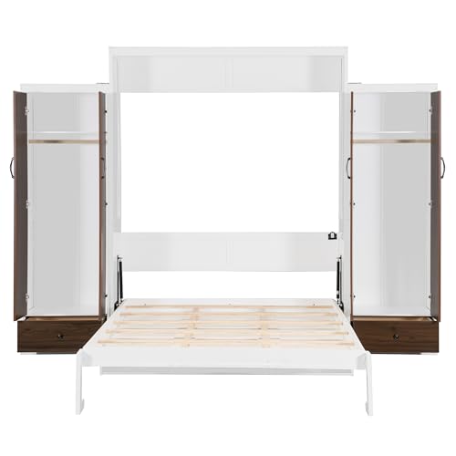 Queen Size Murphy Bed Wall Bed with Desk and Closet,Drawers and Shelves,for Small Spaces Studio Study Office Guest Room Use (Gray#Desk, Queen)