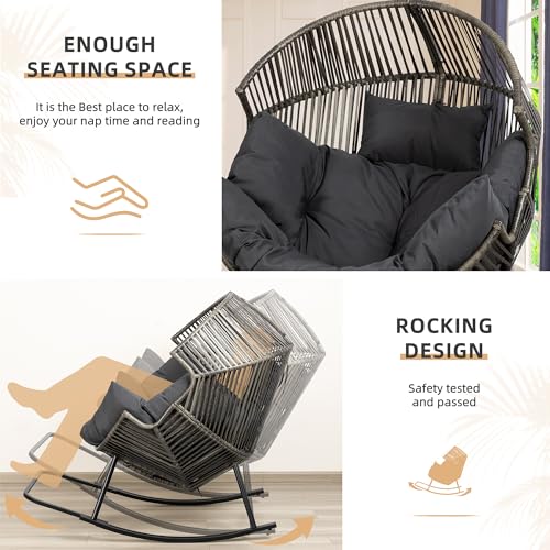 Vongrasig Outdoor Wicker Egg Chair PE Rattan Chair with Cushion, Oversized Patio Lounge Chair for Outdoor, Indoor, Balcony, Backyard, Garden, Black