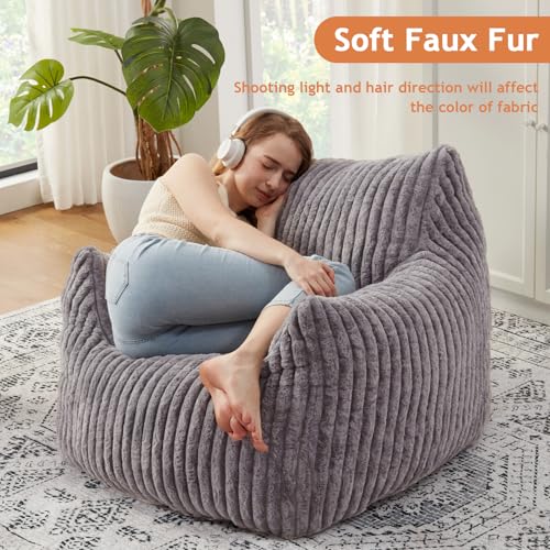 Giant Bean Bag Chairs for Adults with Filling Plush Fluffy Bean Bag Chairs for Teens with Armrests Comfy BeanBag Lazy Couch Sofa Chair for Bedroom
