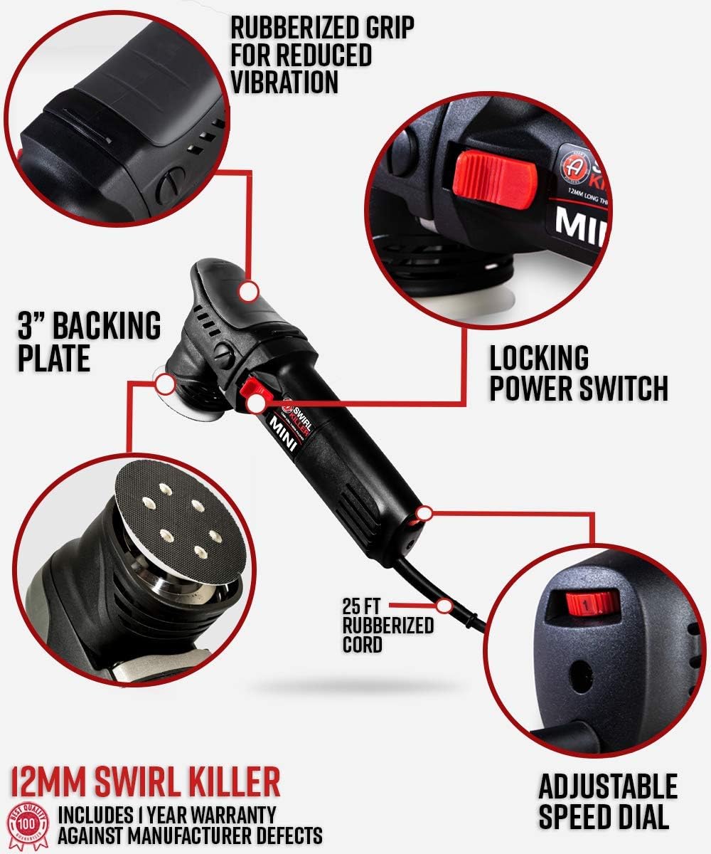 Adam&rsquo;s Swirl Killer 12mm Polisher - Orbital Polishing Paint Correcting Buffer Tool - Car Scratch Remover, Correcting Polish