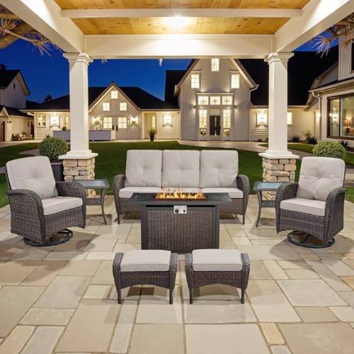 Patio Wicker Chairs Swivel Rocker - Outdoor Swivel Rocking Chairs Set of 2 with Rattan Side Table