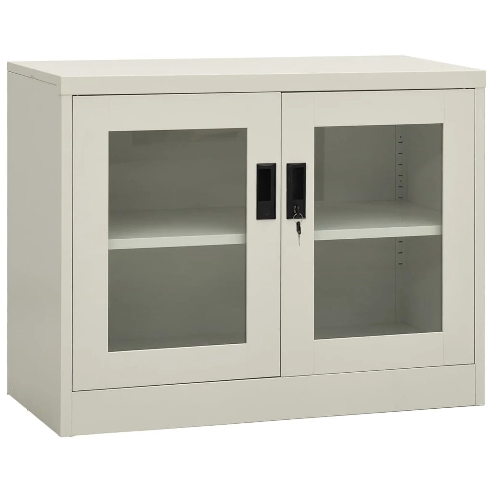 Anself Office Cabinet with Adjustable Storage Shelf and 2 Glass Door Steel Filing Cabinet Light Gray for Living Room, Bedroom