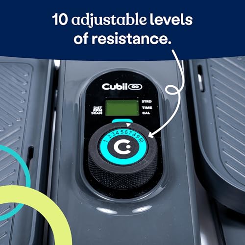 Cubii GO Aqua - Compact Whisper Quiet Under Desk Elliptical with LCD Monitor, Adjustable Resistance, Portable Design with Telescopic Handle & Wheels