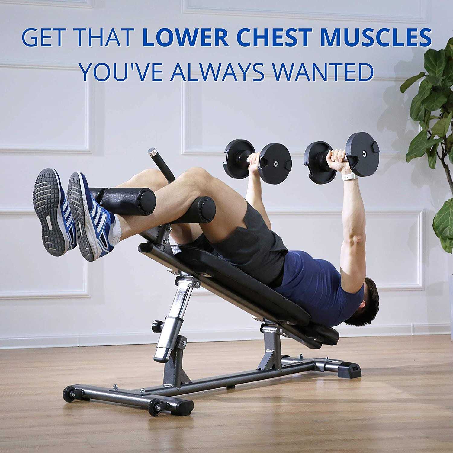 Finer Form Semi-Commercial Sit-Up Bench For Core Workouts and Decline Bench Press. Adjustable Weight Bench with Reverse Crunch Handle with 4