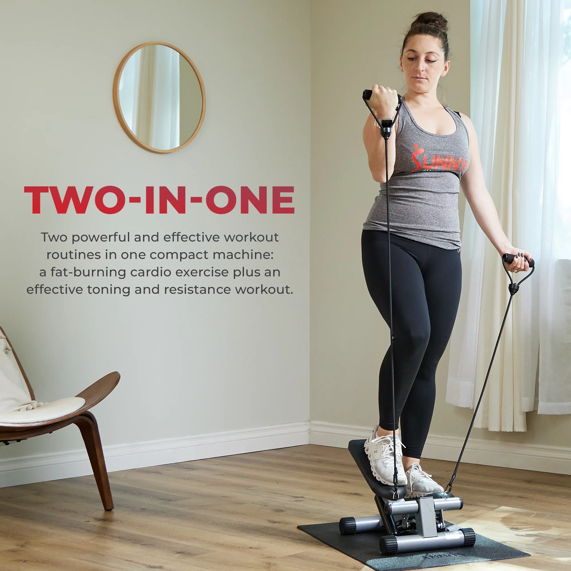 Sunny Health & Fitness NO. 012-S Mini Stepper Step Machine w/ Resistance Bands and LCD Monitor