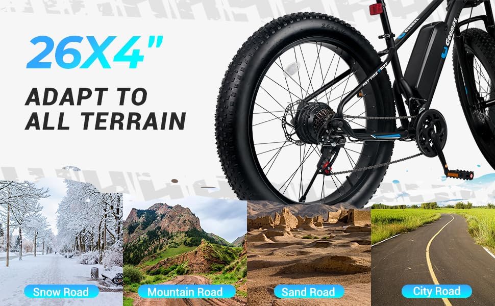 Geemax Electric Bike for Adults, 26" x 4.0 Fat Tire Ebike, 500W (Peak 750W) 36V 10.4Ah Lithium Battery Electric Bicycle, 25MPH, 21-Speed