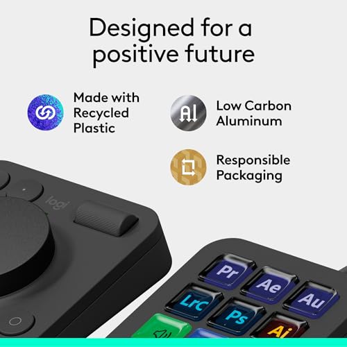 Logitech MX Creative Console, 9 Customizable LCD Keys, Stream Deck Accessories, Control Dial for Graphic Design, Adobe, Zoom, Spotify - Graphite