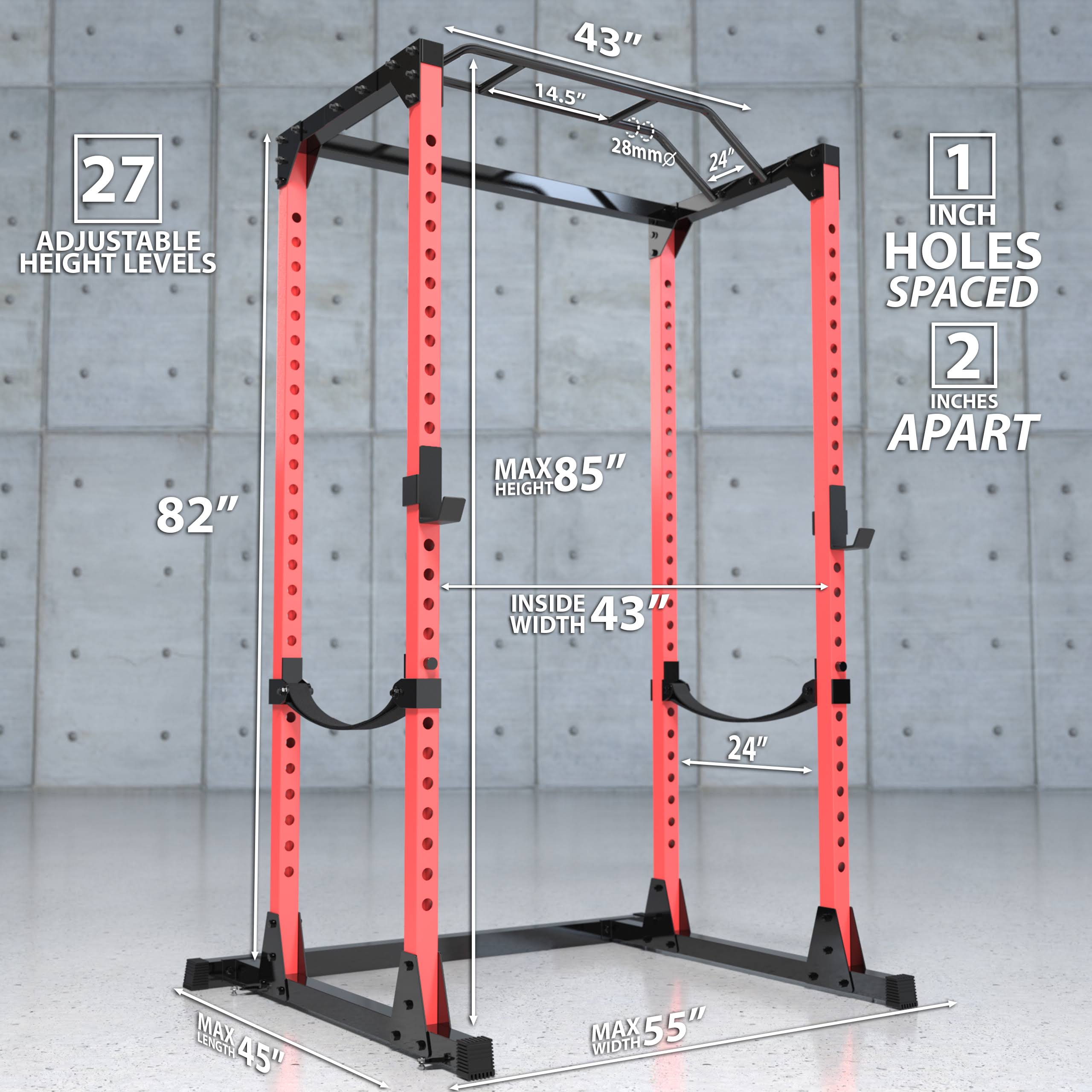 Synergee Power Rack Black u0026 Red Steel Squat Cage with Pull Up Bar